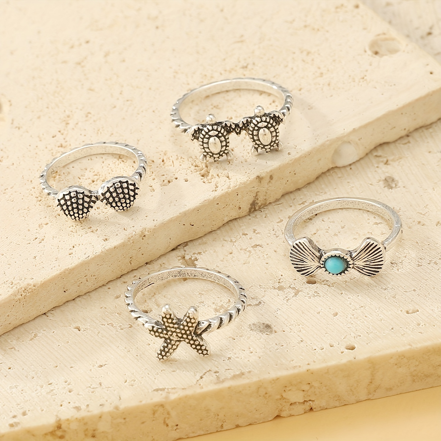 Retro Minimalist Statement Ocean Style Ring Set